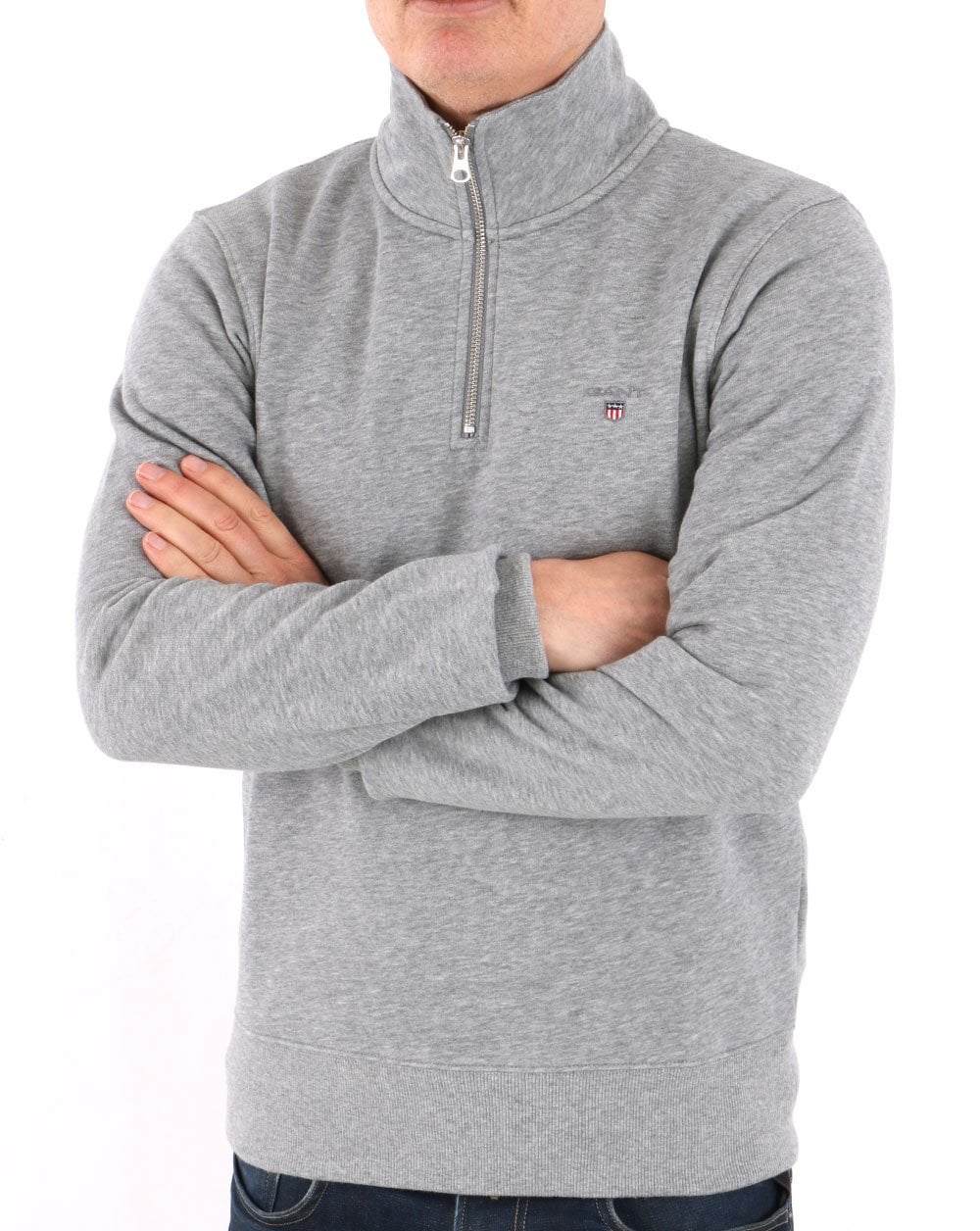 Gant Original Half Zip Sweat Grey Melange - Image 3