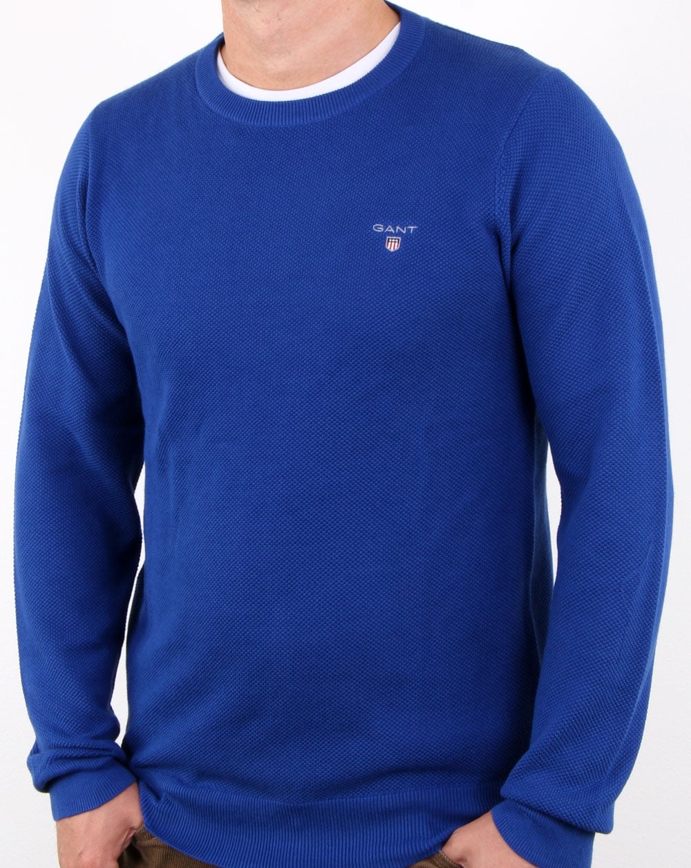 Gant Pique Crew Neck Jumper Yale Blue - Image 2
