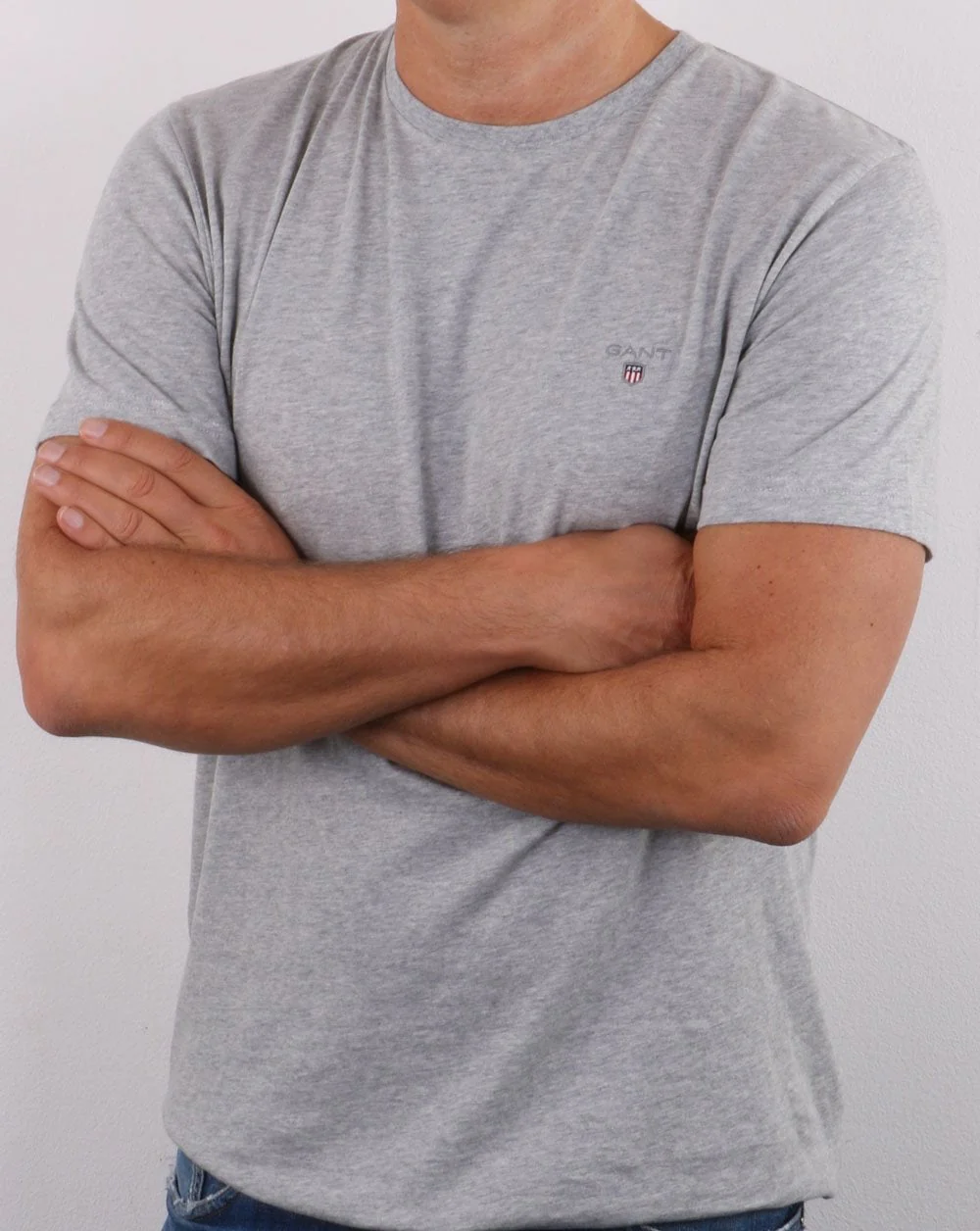 Gant Solid Crew Neck T Shirt Light Grey Melange - Image 4