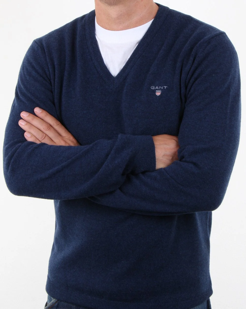 Gant Super Fine Lambswool V-neck Dark Cobalt Blue - Image 3