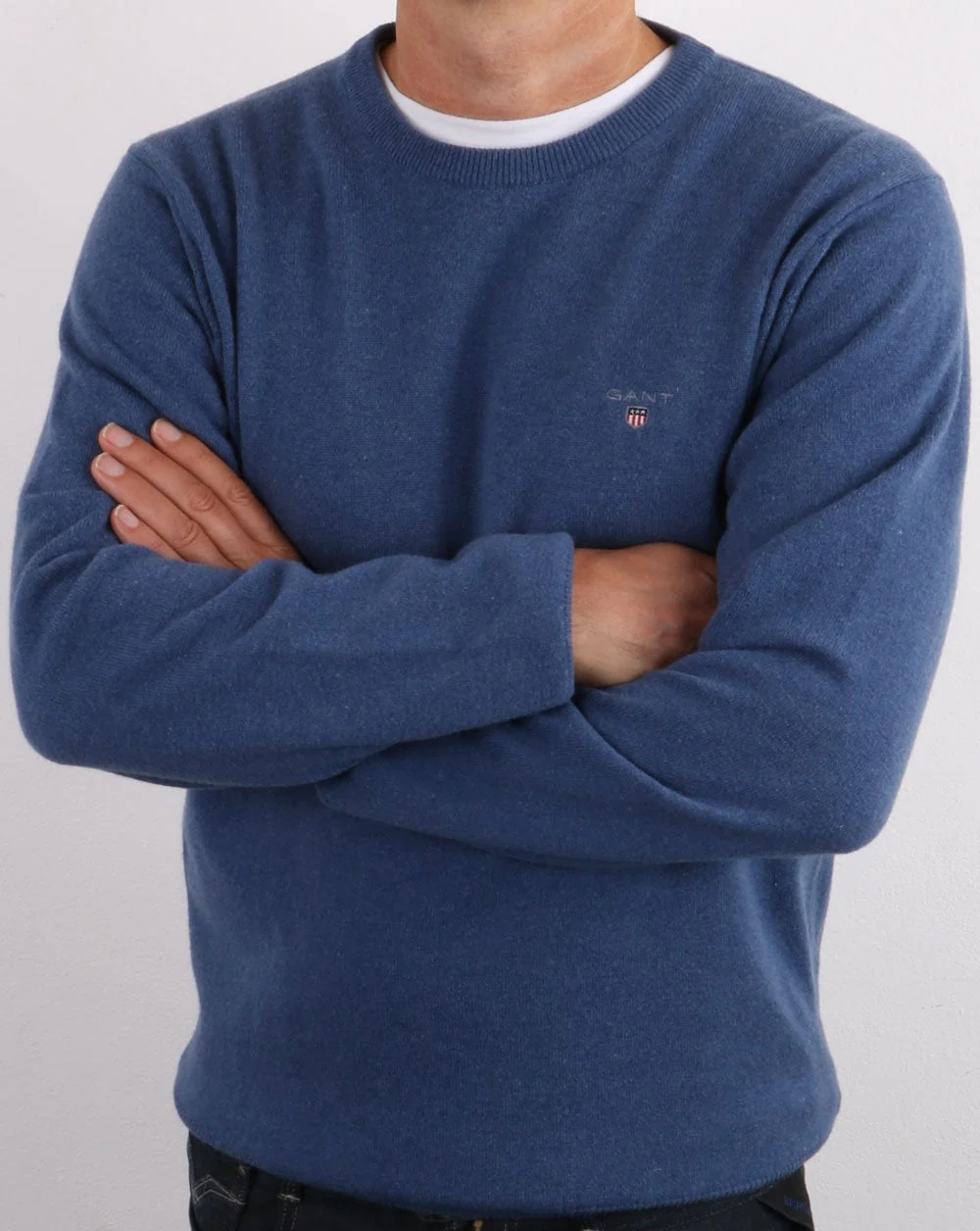 Gant Superfine Lambswool Crew Neck Stone Blue - Image 3