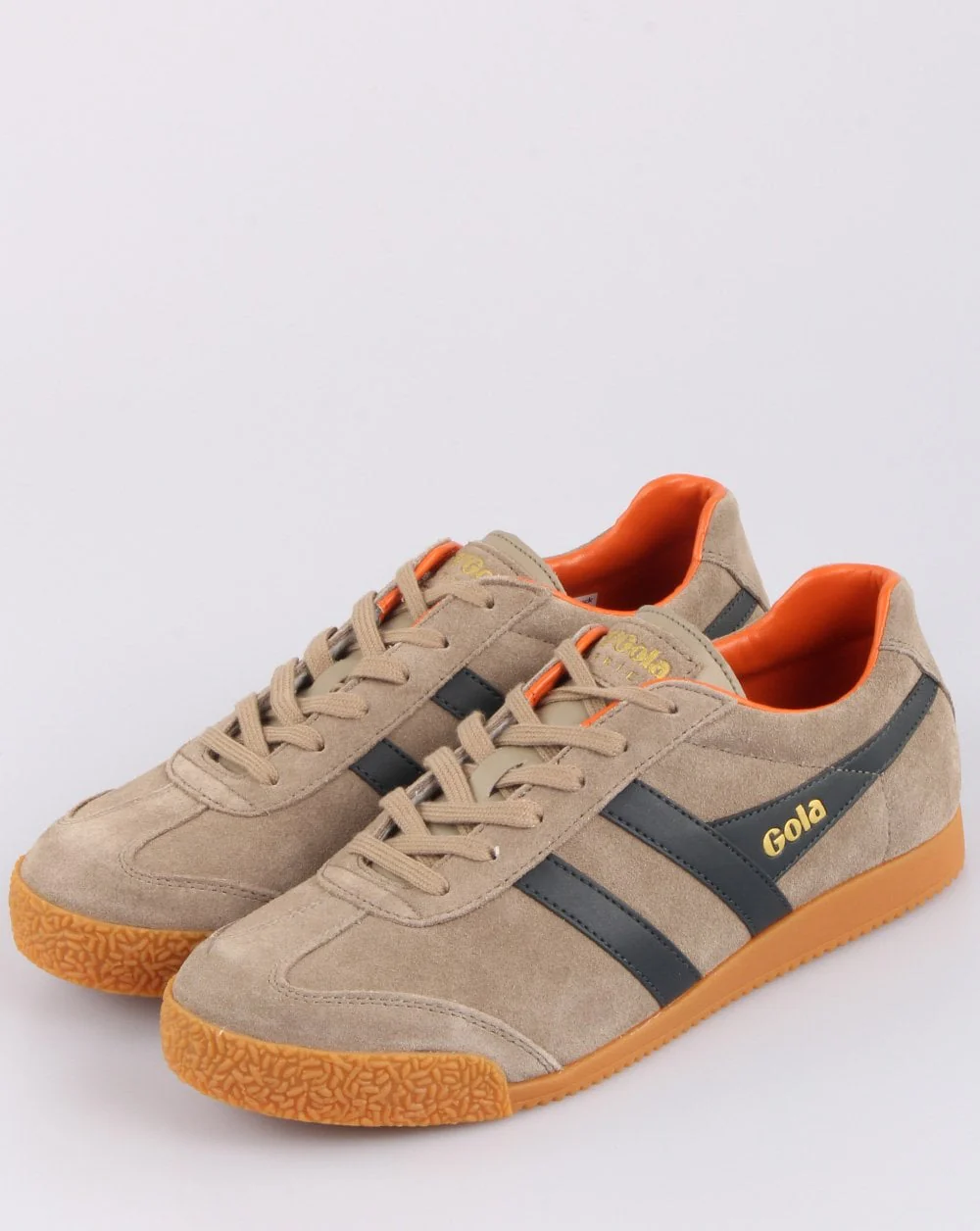 Gola Harrier Suede Trainer Light Stone/Navy/Orange - Image 3