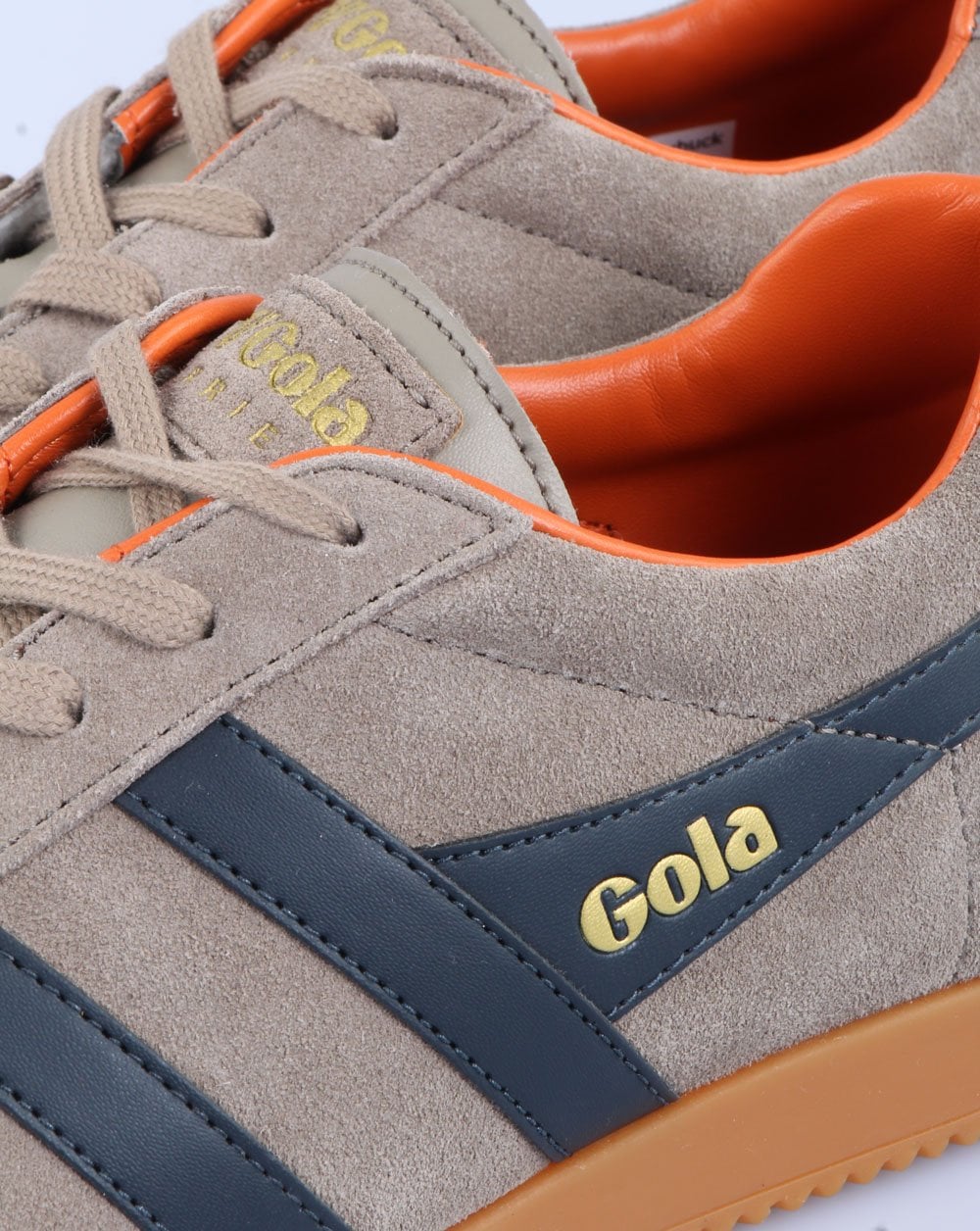 Gola Harrier Suede Trainer Light Stone/Navy/Orange - Image 4