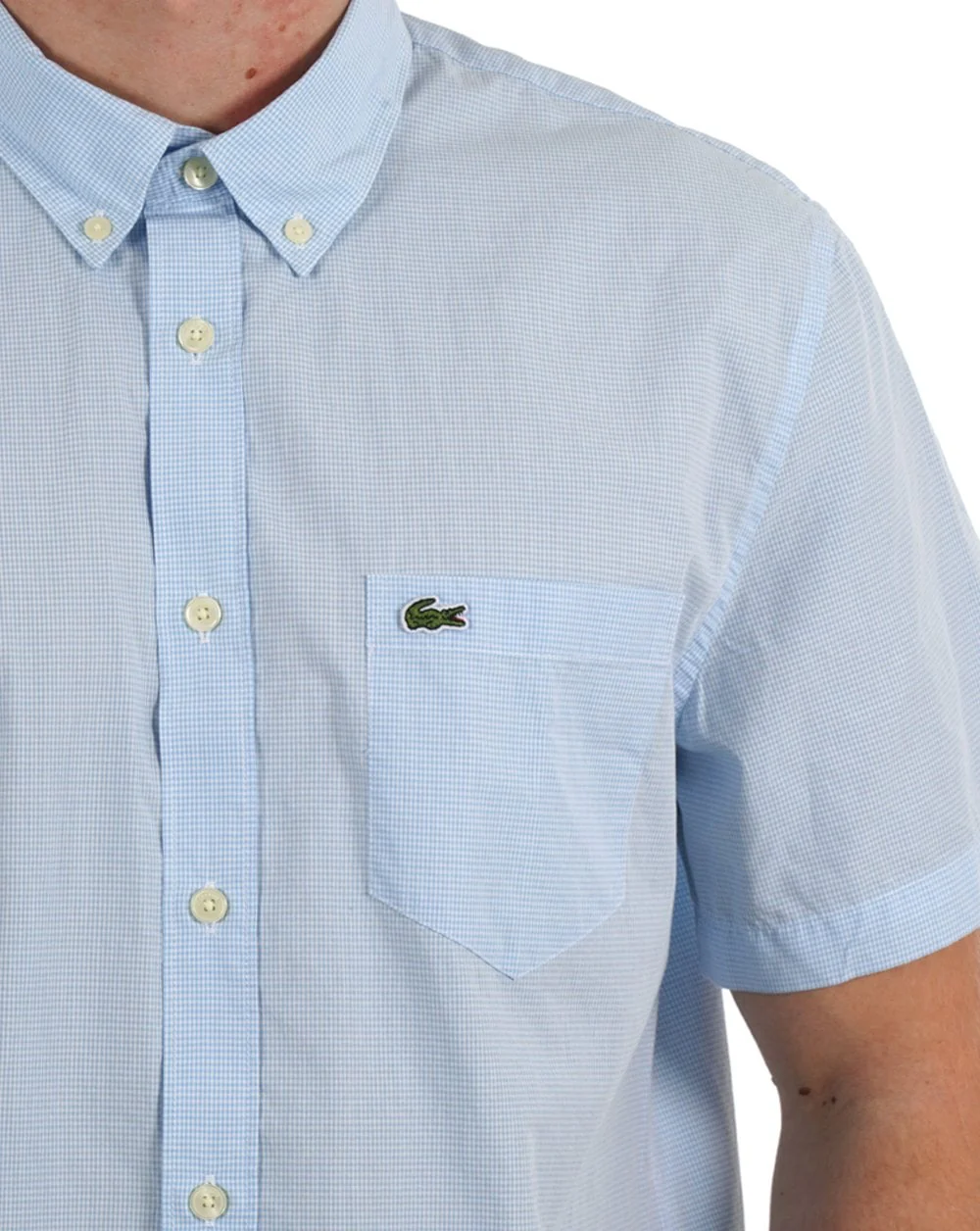 Lacoste Gingham SS Shirt Sky Blue/White - Image 2