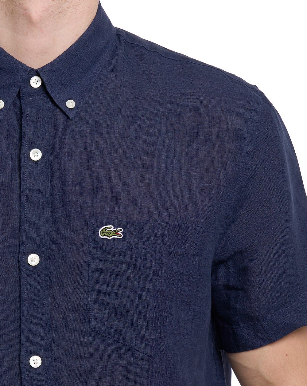 Lacoste Short Sleeve Linen Shirt Navy - Image 3