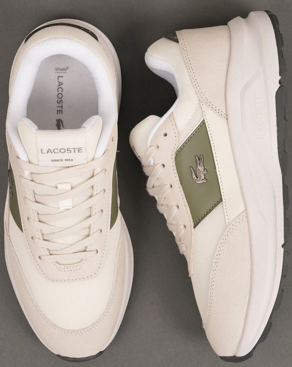 Lacoste Run Set Trainers Off White/Khaki - Image 2