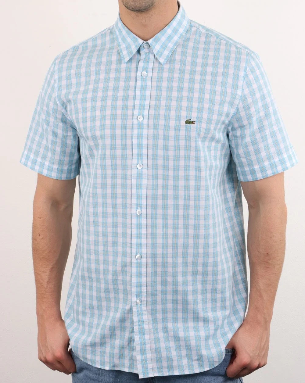 Lacoste Short Sleeve Check Shirt White/Light Blue