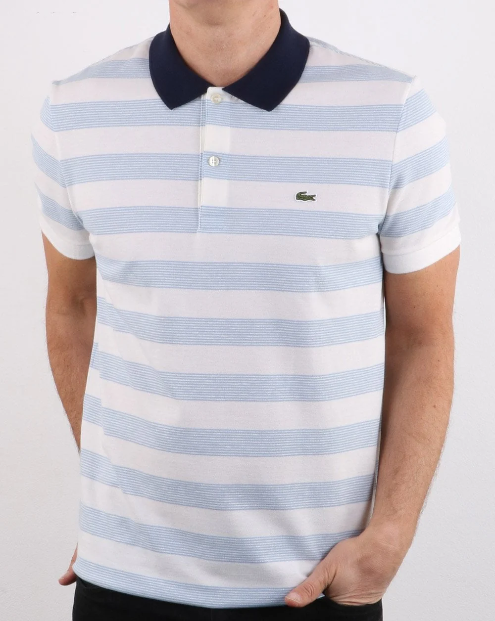 Lacoste Stripe Polo Shirt White/Blue - Image 3