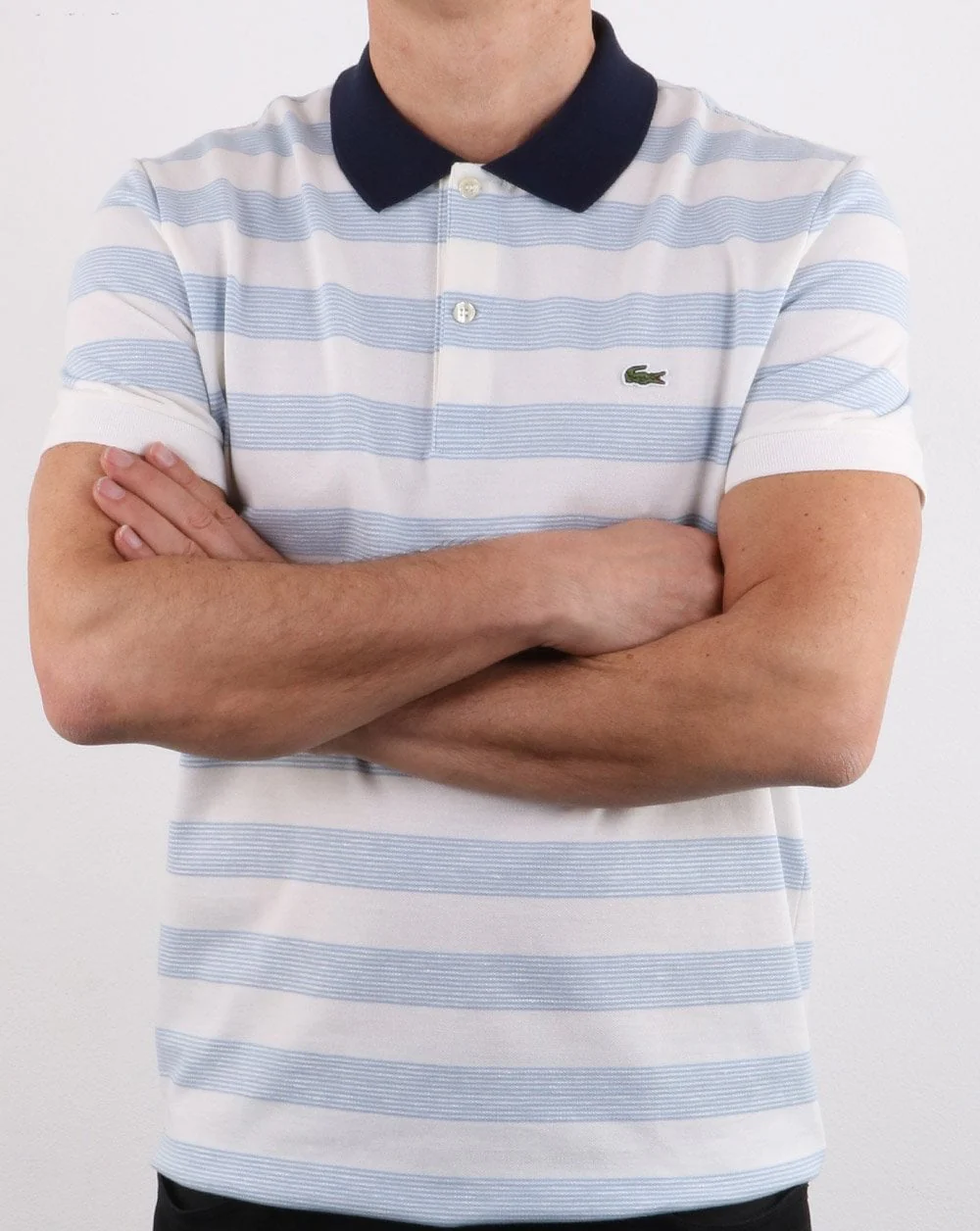 Lacoste Stripe Polo Shirt White/Blue - Image 4
