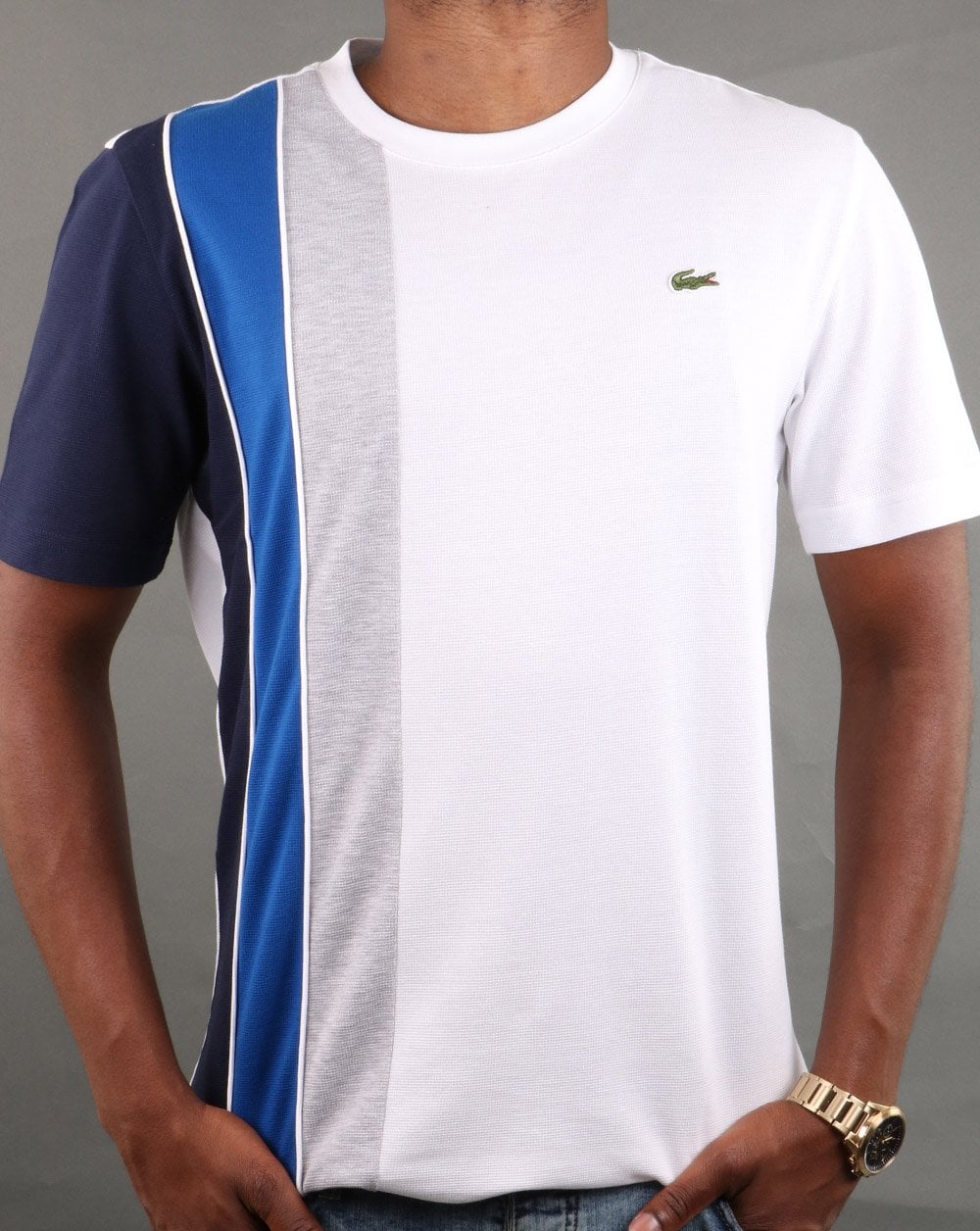 Lacoste Stripe T-shirt White/Navy/Blue - Image 3