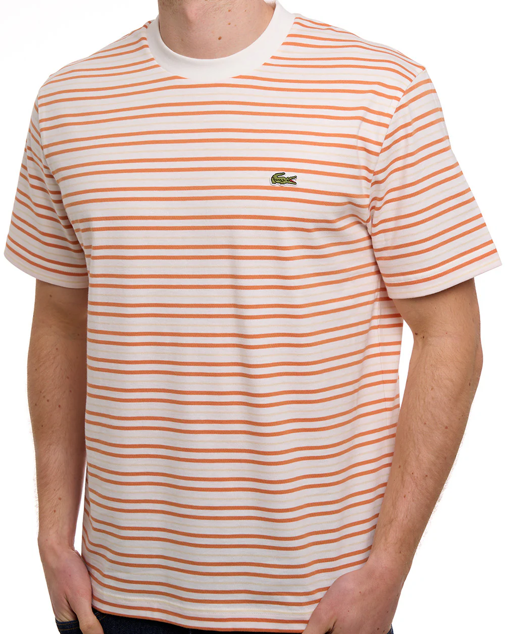Lacoste Striped T Shirt Orange/Off White - Image 2