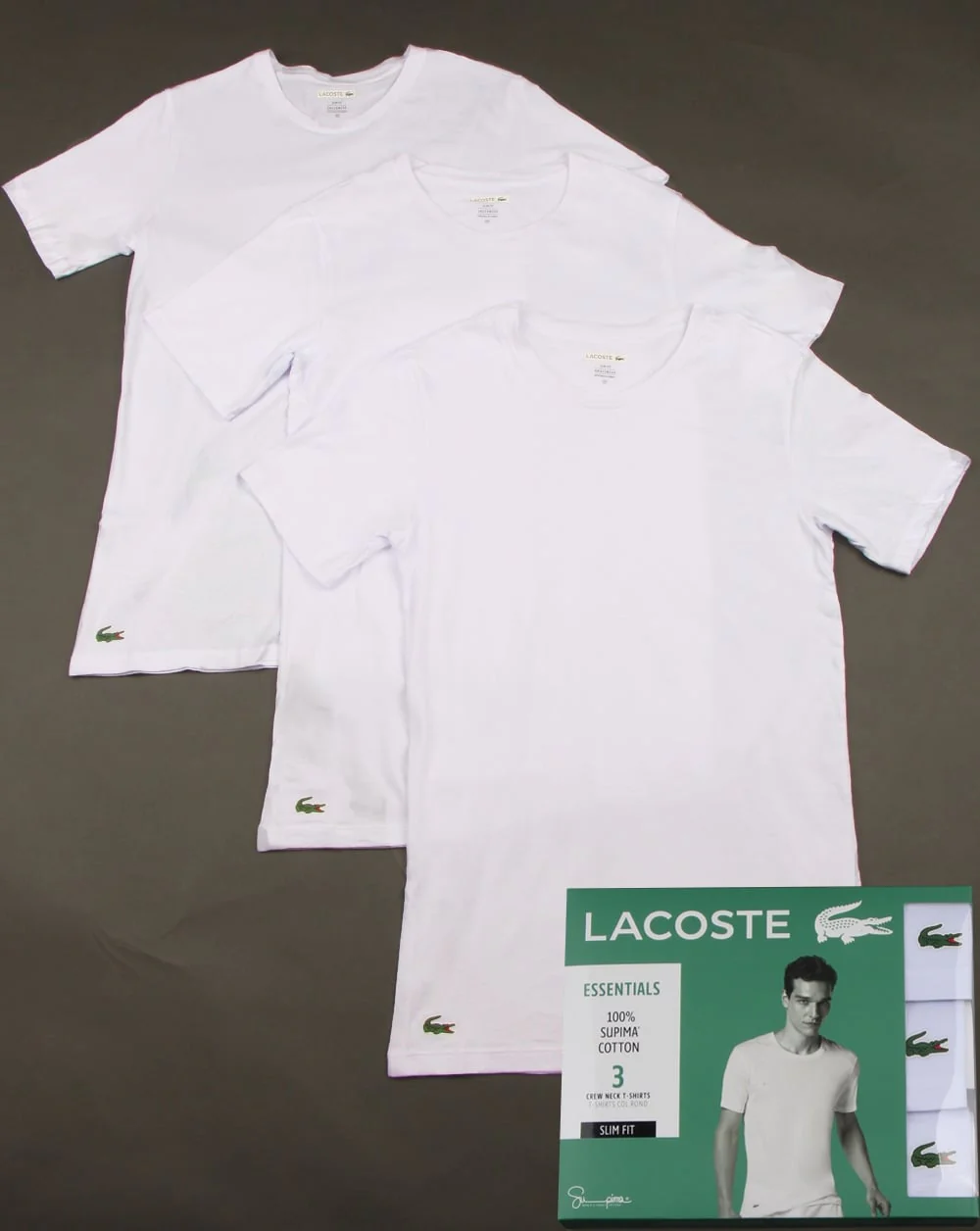 Lacoste Triple Pack Slim Fit Crew Tees White