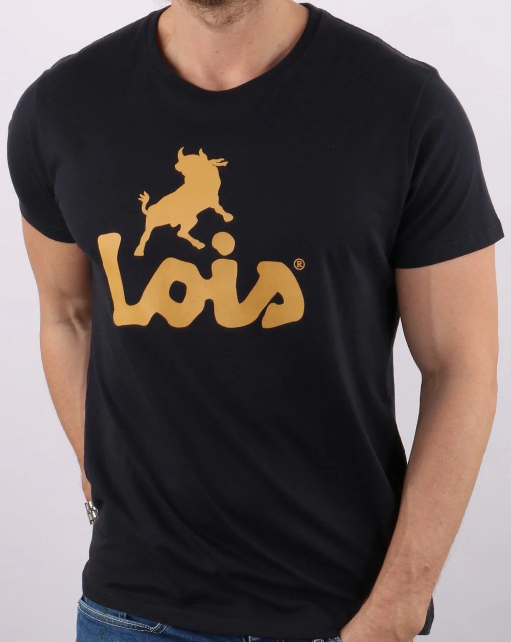 Lois Logo T Shirt Navy/Gold - Image 3
