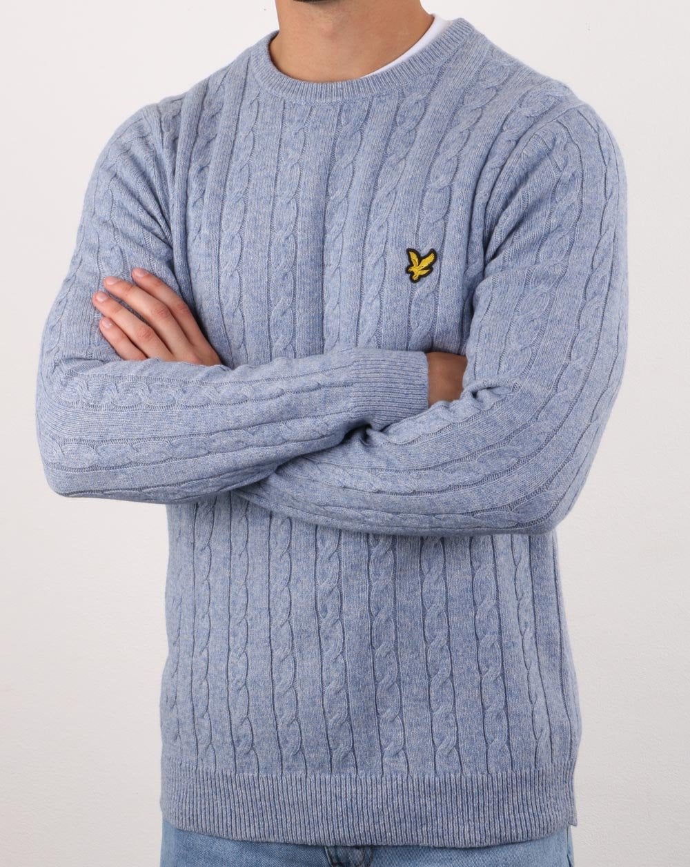 Lyle And Scott Cable Jumper Stone Blue - Image 3