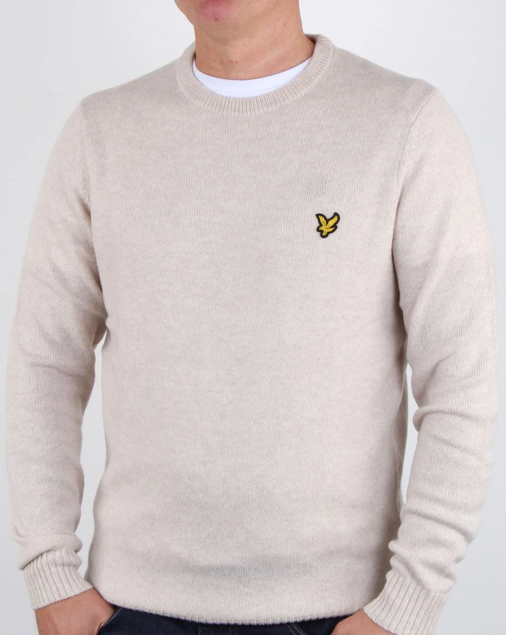 Lyle And Scott Crew Neck Lambswool Blend Jumper Sandy Marl