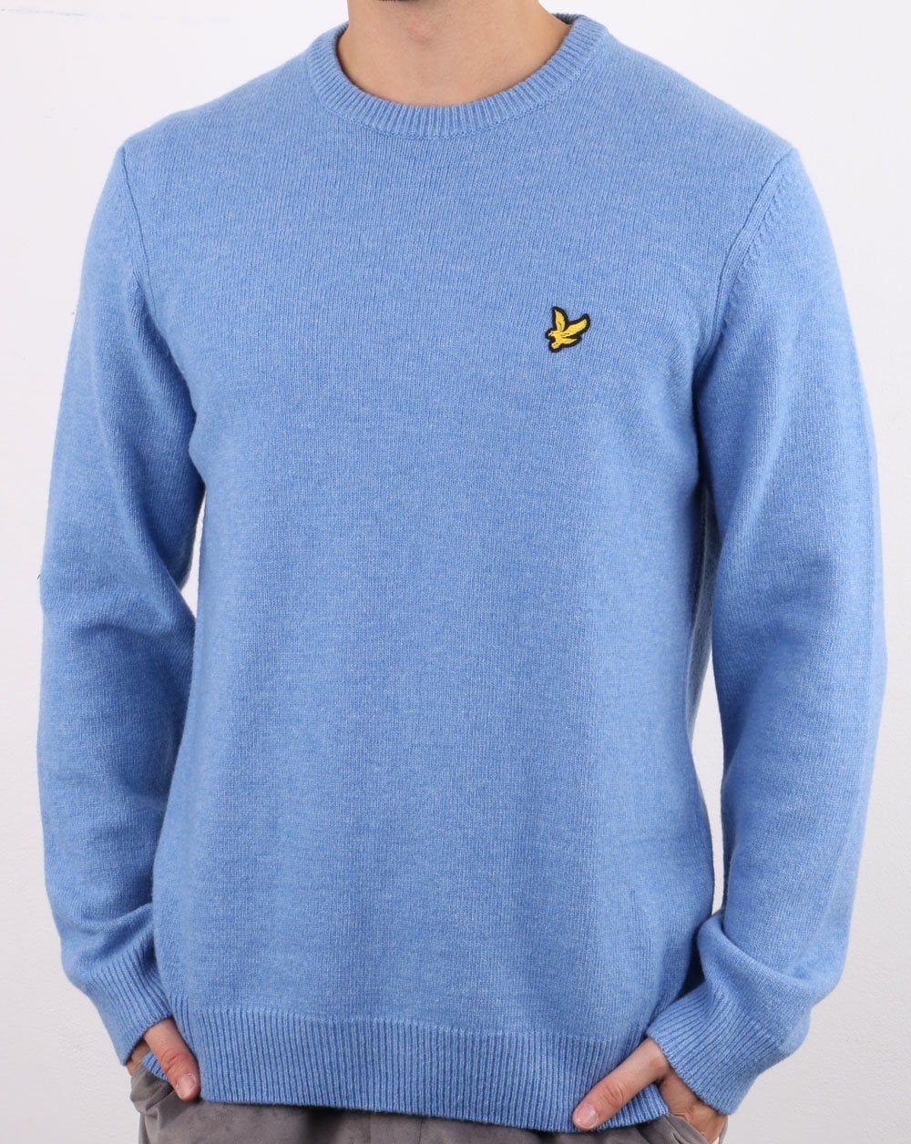 Lyle And Scott Crew Neck Lambswool Blend Jumper Stone Blue