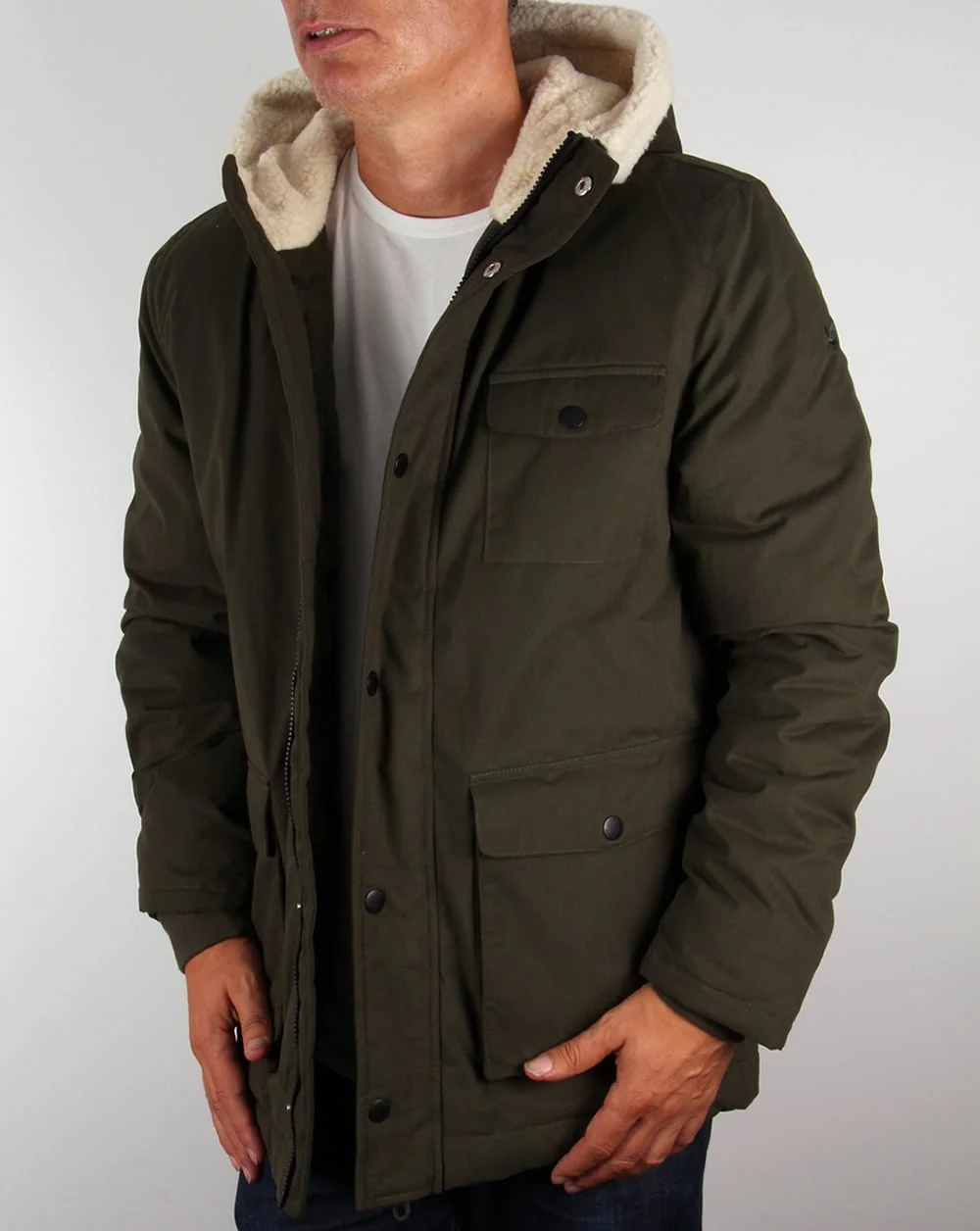 Lyle And Scott Shearling Lined Parka Dark Sage - Image 2