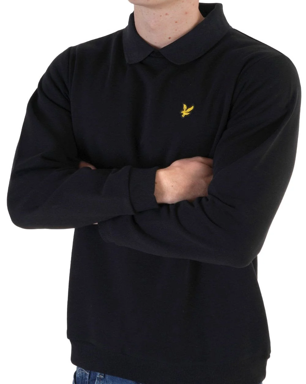 Lyle & Scott Collared Crew Neck Sweater Black - Image 3