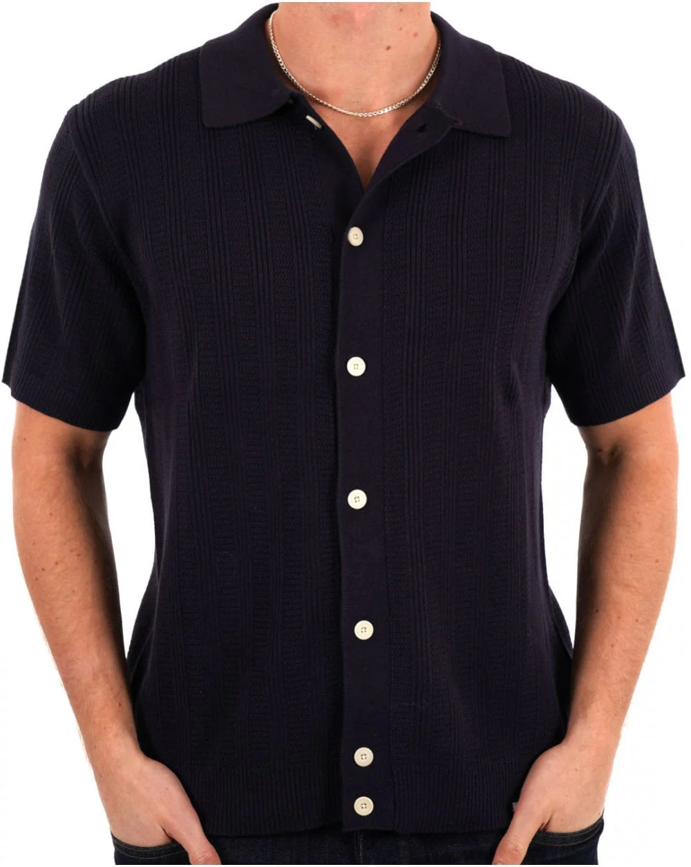 Pretty Green Barker SS Knit Shirt Navy - Image 3