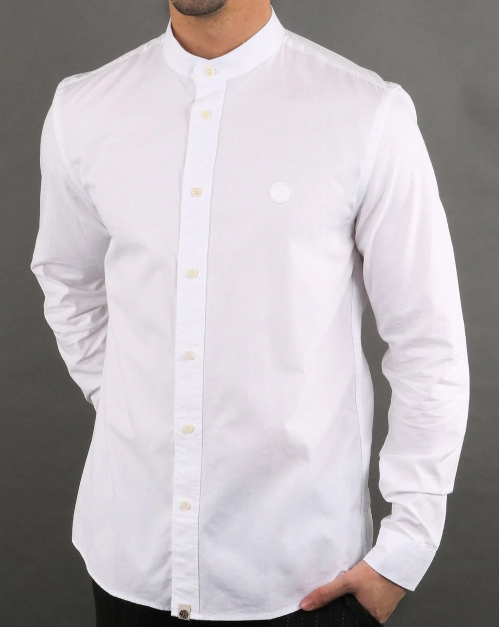 Pretty Green Slim Fit Collarless Shirt White - Image 2