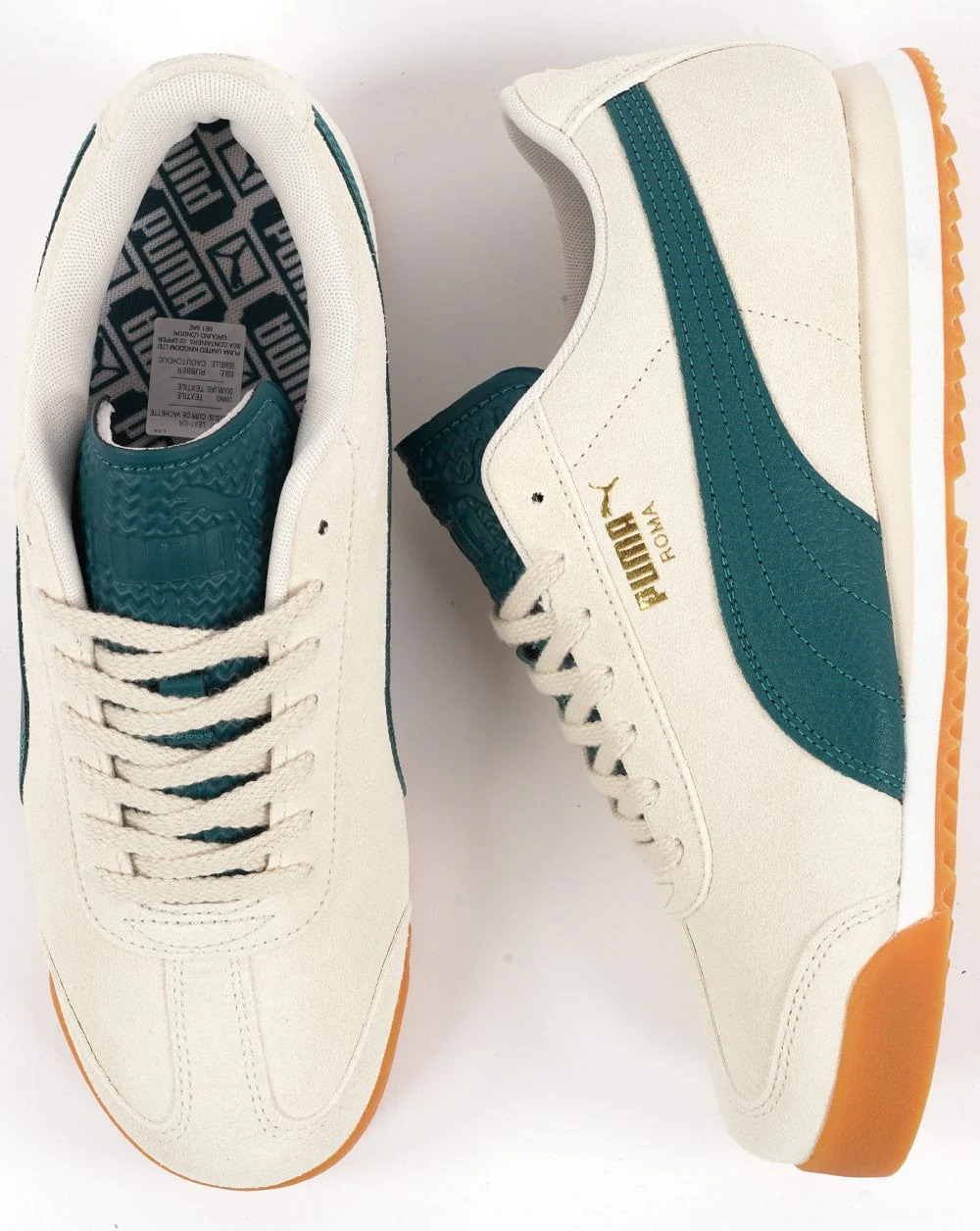 Puma Roma Suede Trainers Off White Green Gum - Image 4