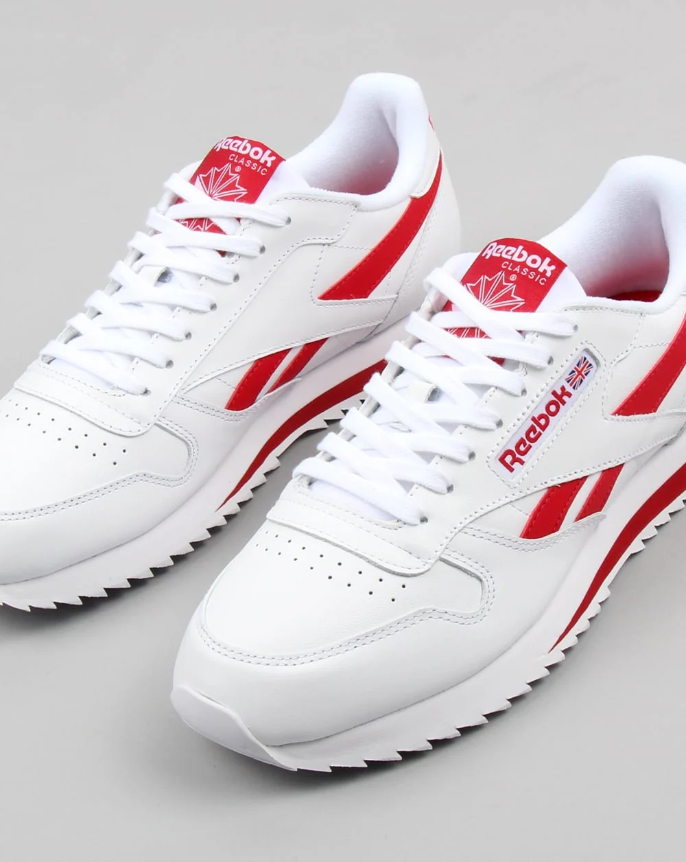 Reebok CL Ripple Leather Trainers White/Red - Image 3