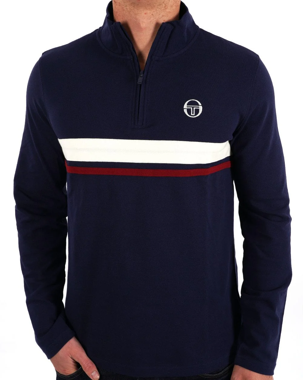 Sergio Tacchini 1/4 Zip Navy - Twin Stripe - Image 4