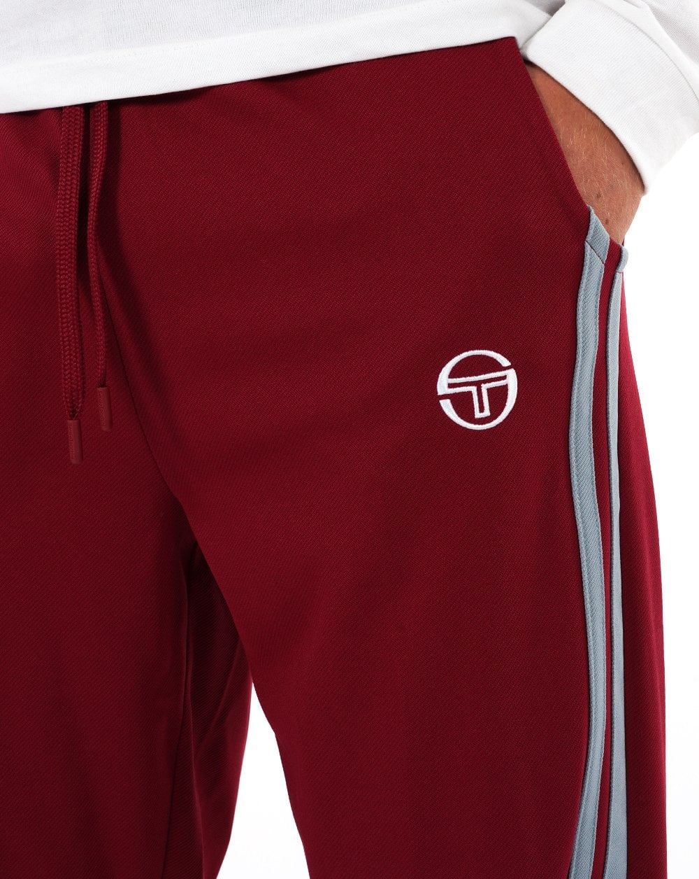 Sergio Tacchini 2 Stripe Track Pants Claret Blue - Image 2