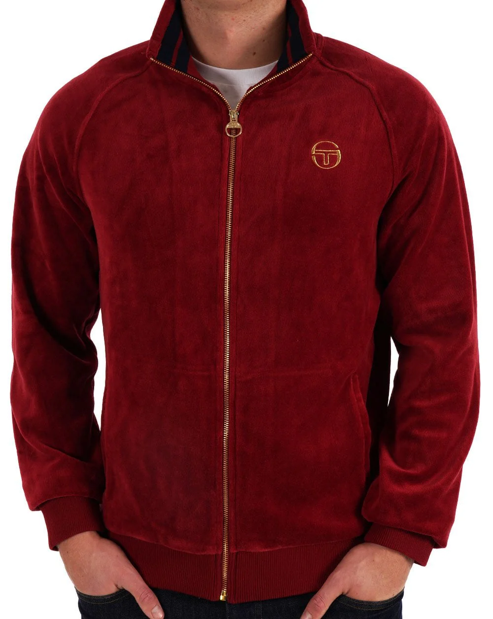 Sergio Tacchini Classic Velour Track Top Deep Red - Image 3