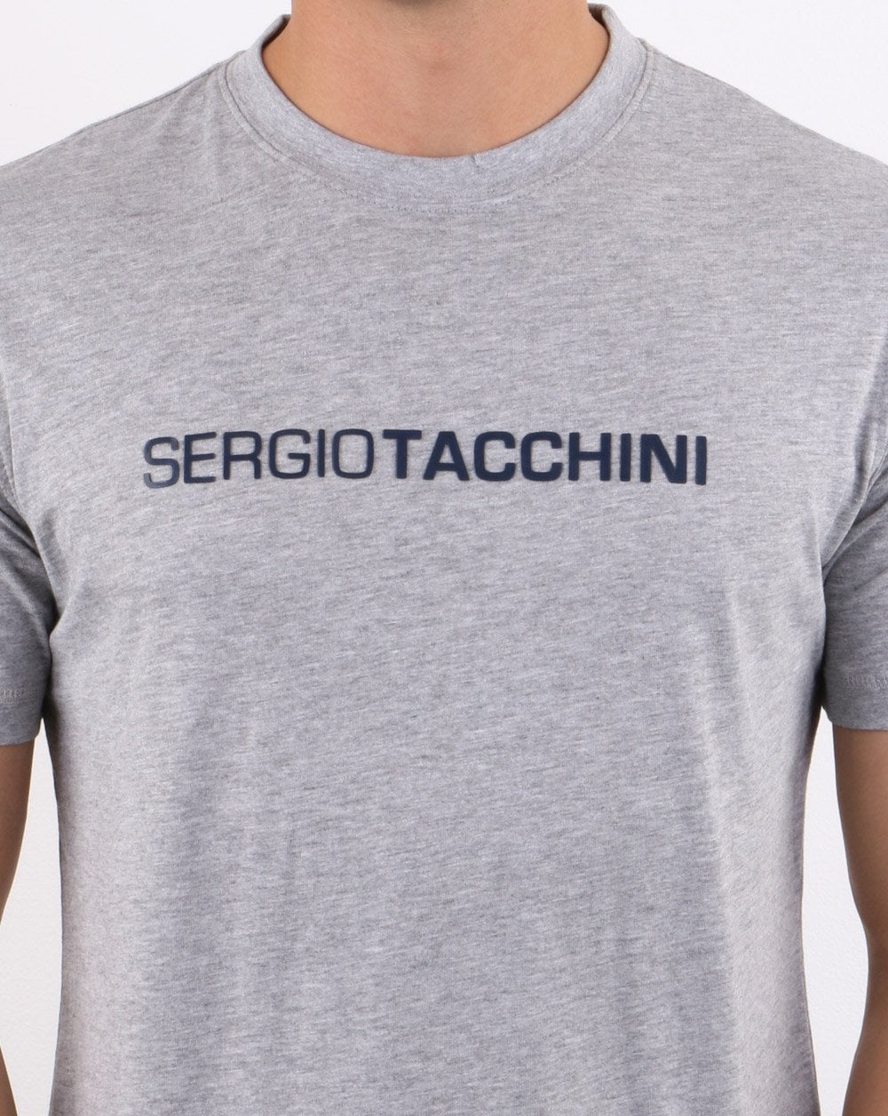 Sergio Tacchini Linear Logo T Shirt Grey Melange/Navy - Image 2