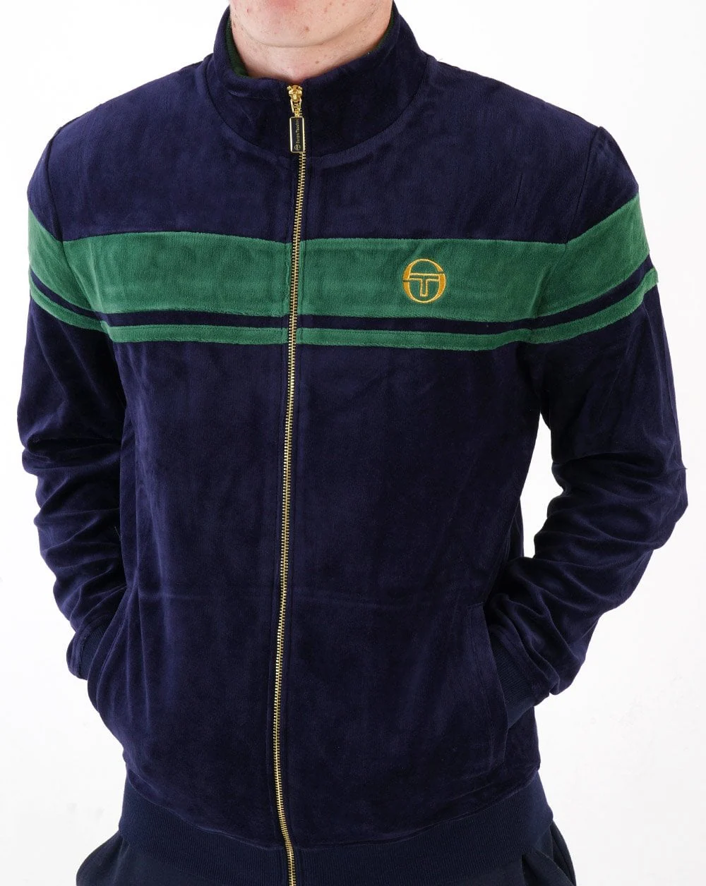 Sergio Tacchini Masters Velour Track Top Navy/Dark Green - Image 2
