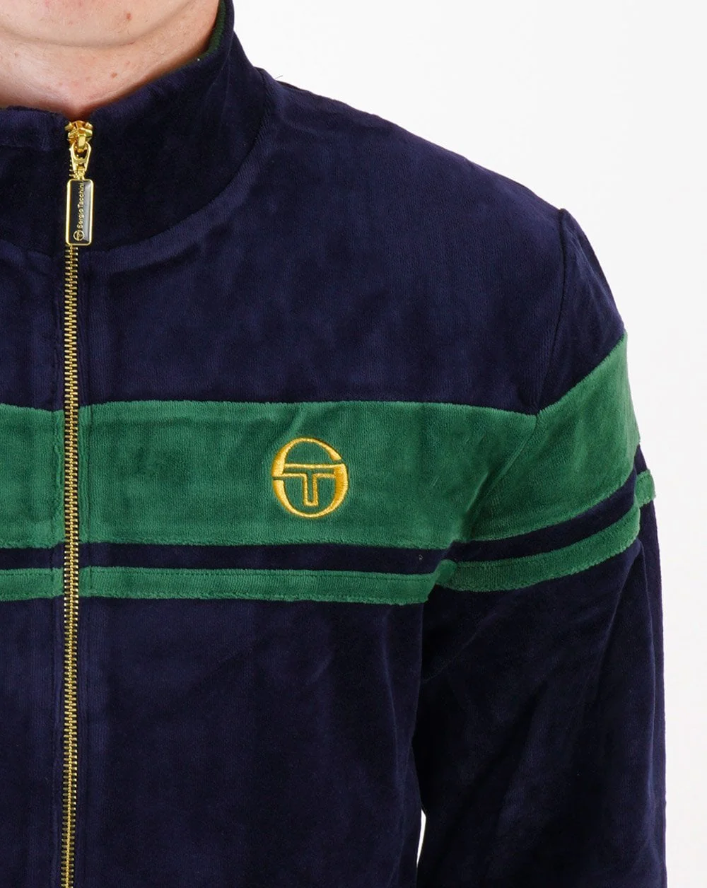 Sergio Tacchini Masters Velour Track Top Navy/Dark Green - Image 3