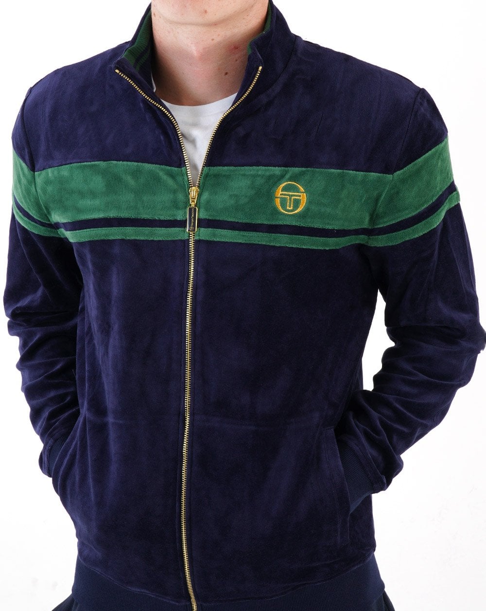 Sergio Tacchini Masters Velour Track Top Navy/Dark Green - Image 4