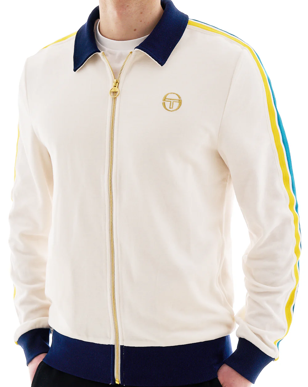 Sergio Tacchini Monte Velour Track Top Gardenia/Navy Blue - Image 2