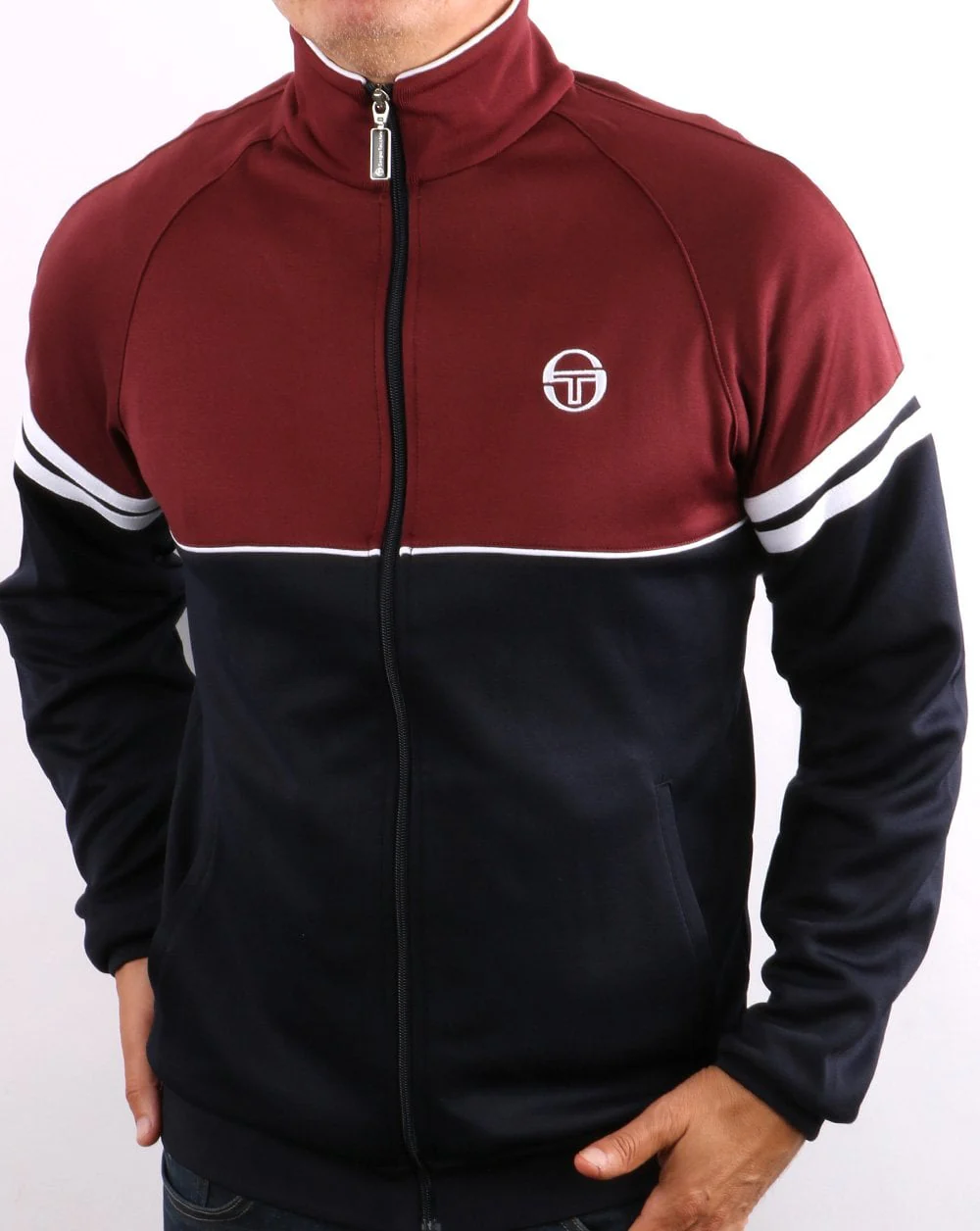 Sergio Tacchini Orion Track Top Burgundy/Navy - Image 4