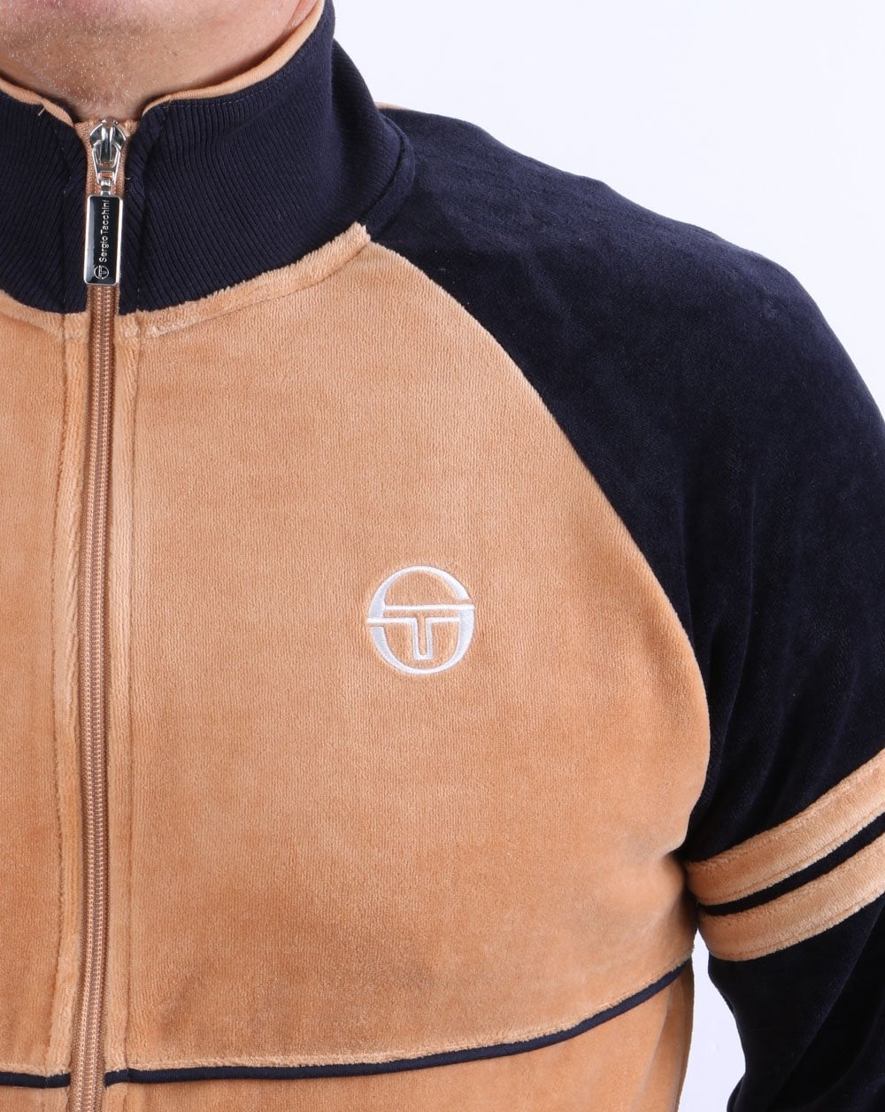 Sergio Tacchini Orion Velour Track Top Tan/Navy - Image 3