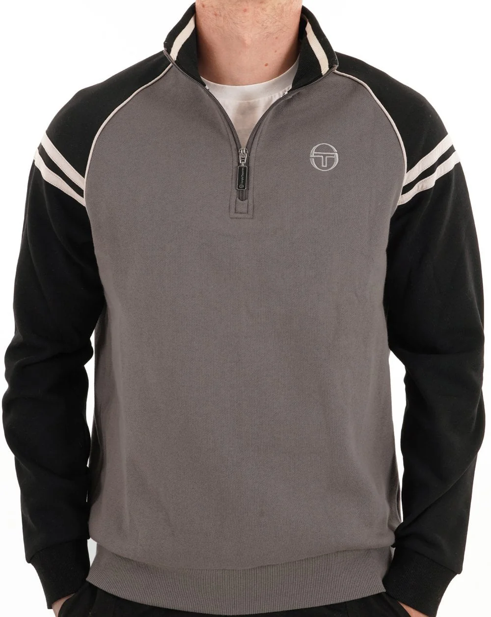 Sergio Tacchini Retro Half Zip Black Charcoal - Image 2