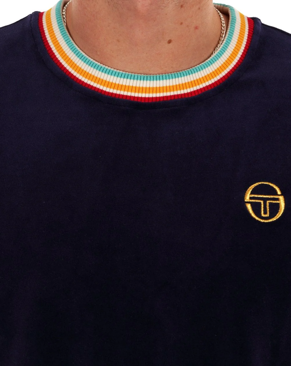Sergio Tacchini Slice Velour T Shirt Navy Blue - Image 2