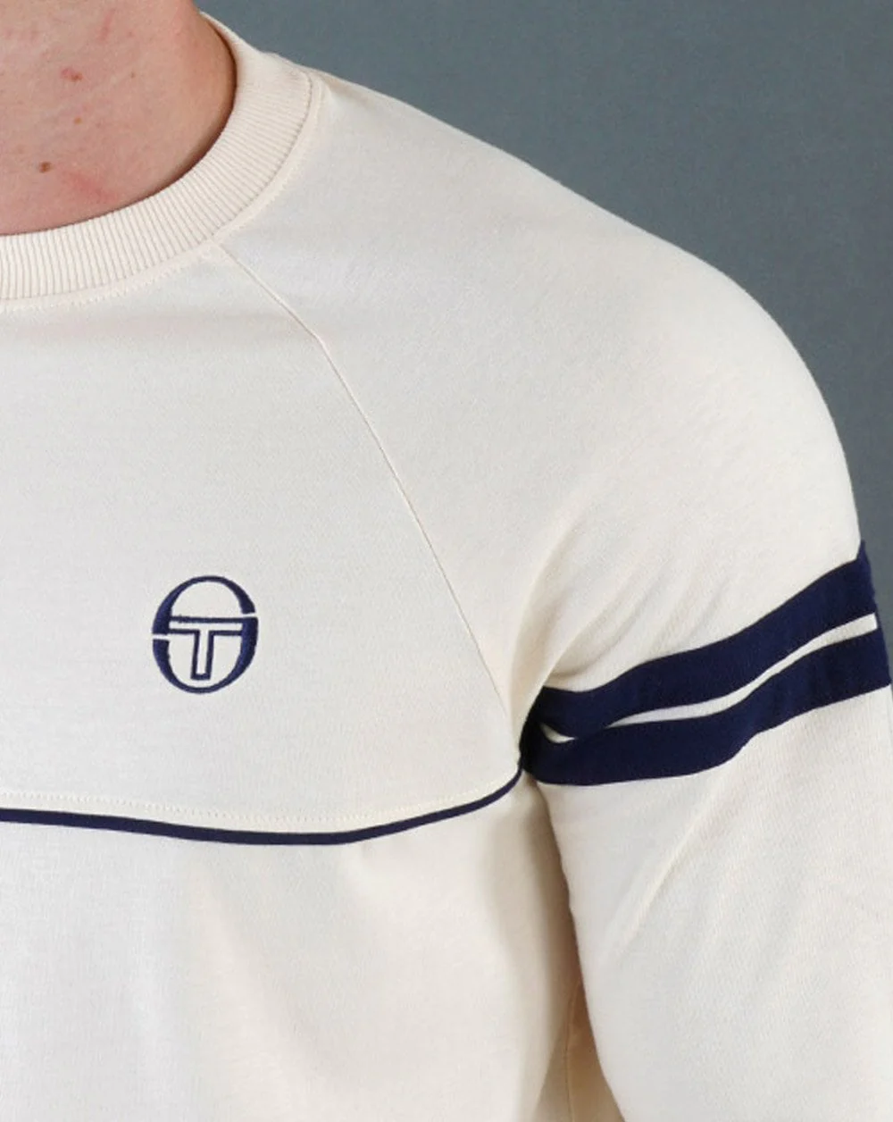 Sergio Tacchini Star LS T Shirt Off White - Navy - Image 2