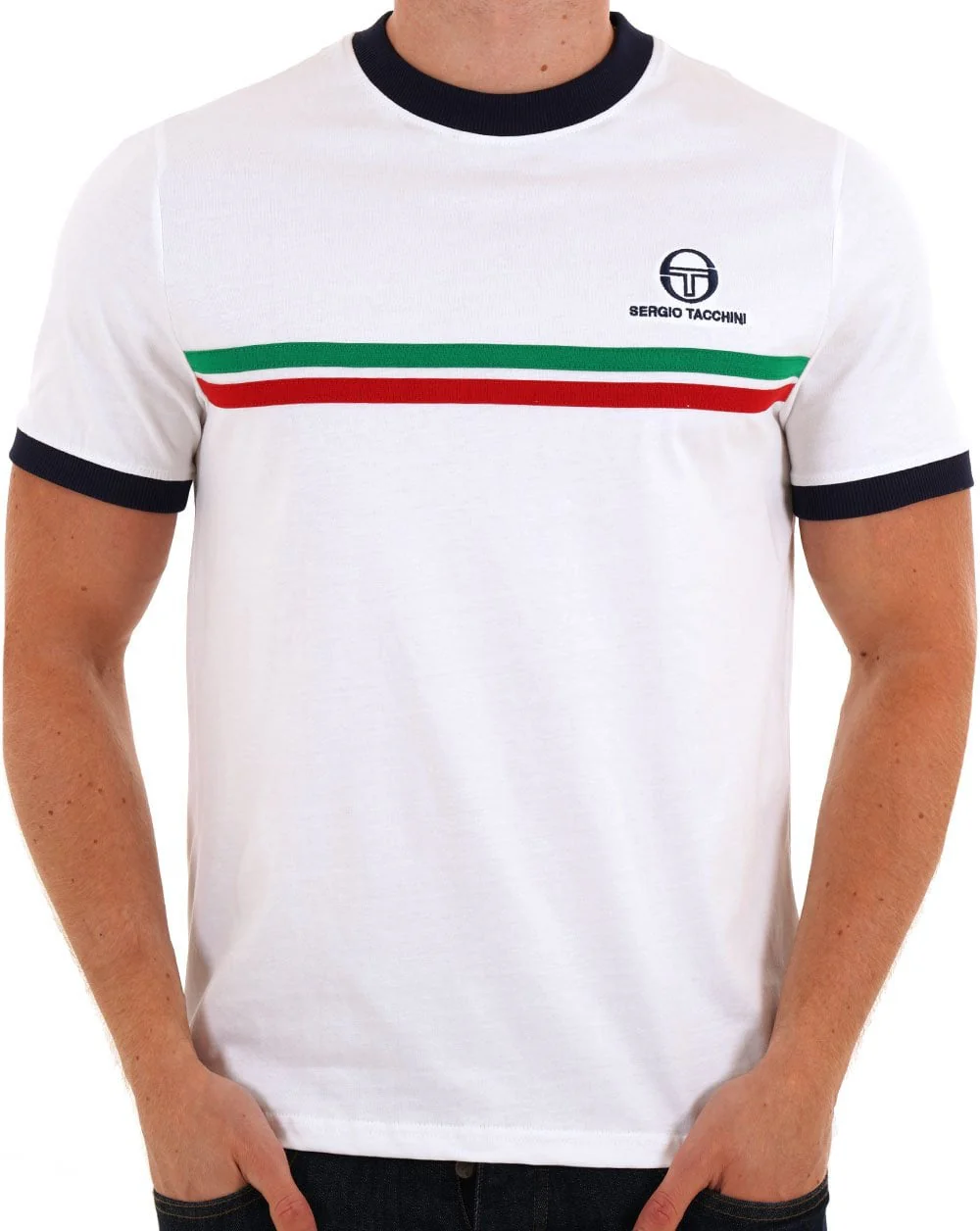 Sergio Tacchini Super MK2 T Shirt White Navy Italia - Image 3