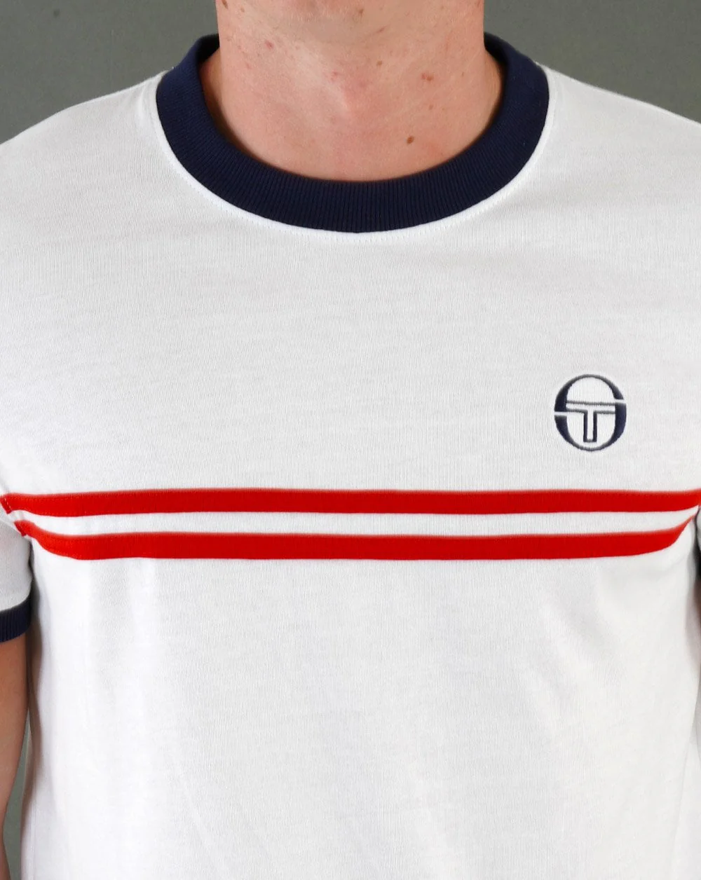 Sergio Tacchini Supermac T Shirt White Navy Red - Image 2