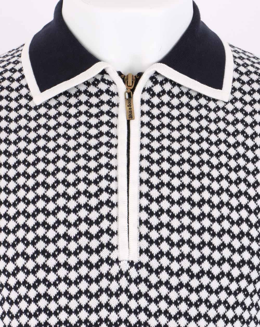 Ska & Soul Diamond Knit Polo Shirt Navy - Image 3