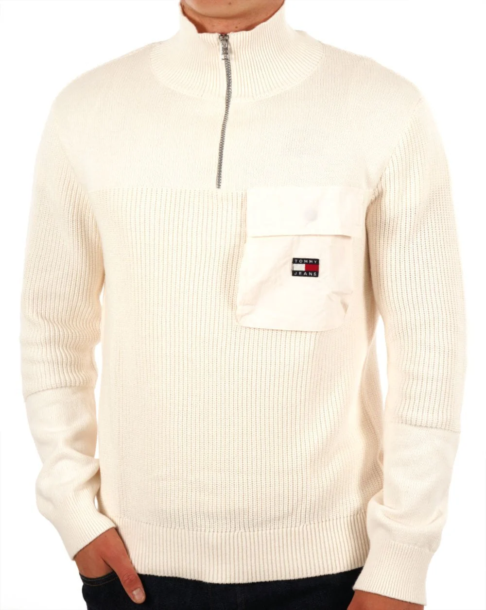 Tommy Jeans Mix Fabric Tech Jumper Ancient White - Image 3