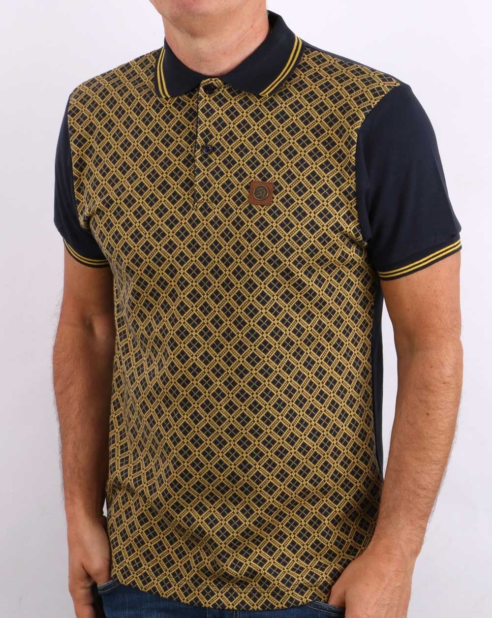 Trojan Argyle Panel Polo Shirt Navy - Image 2