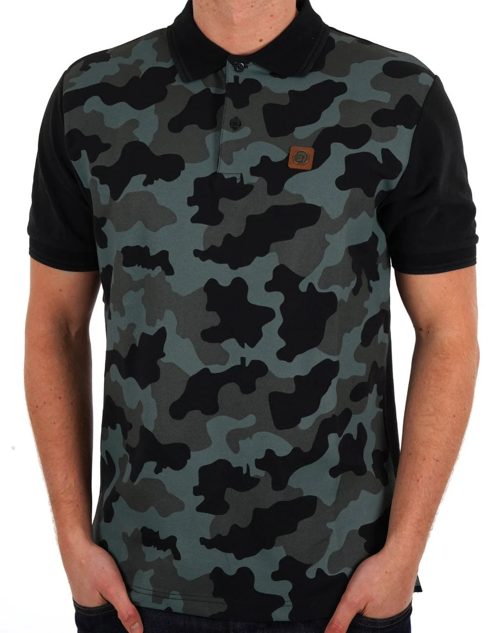 Trojan Camo Panel Pique Polo Shirt Black