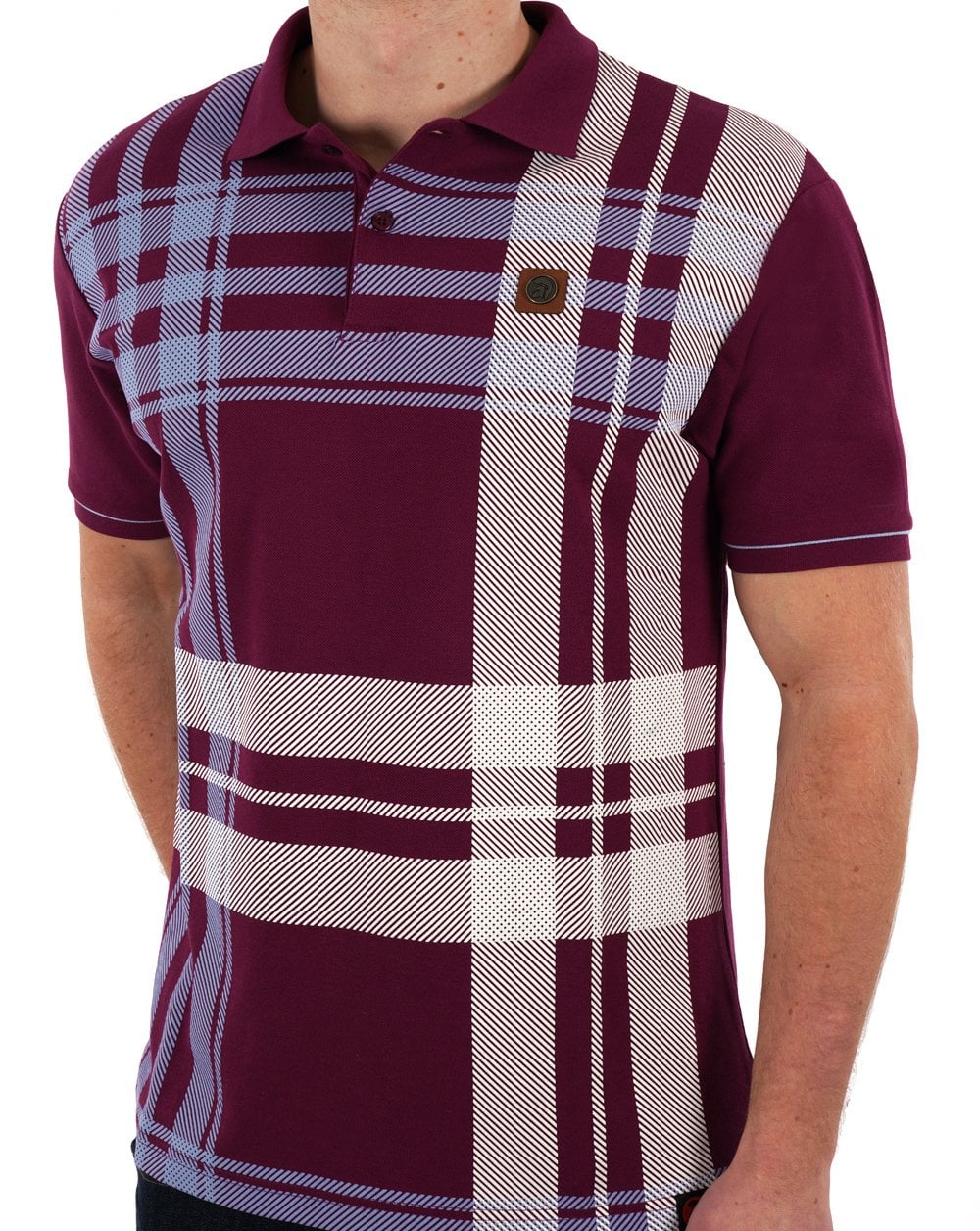 Trojan Check Panel Polo Shirt Port - Image 4