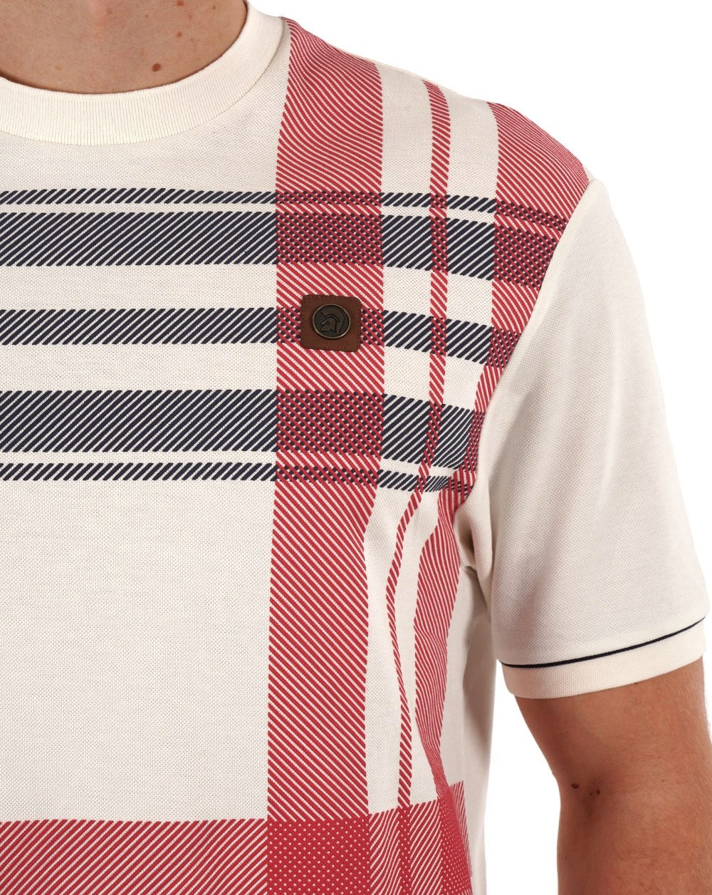 Trojan Check Panel T-shirt Ecru - Image 2