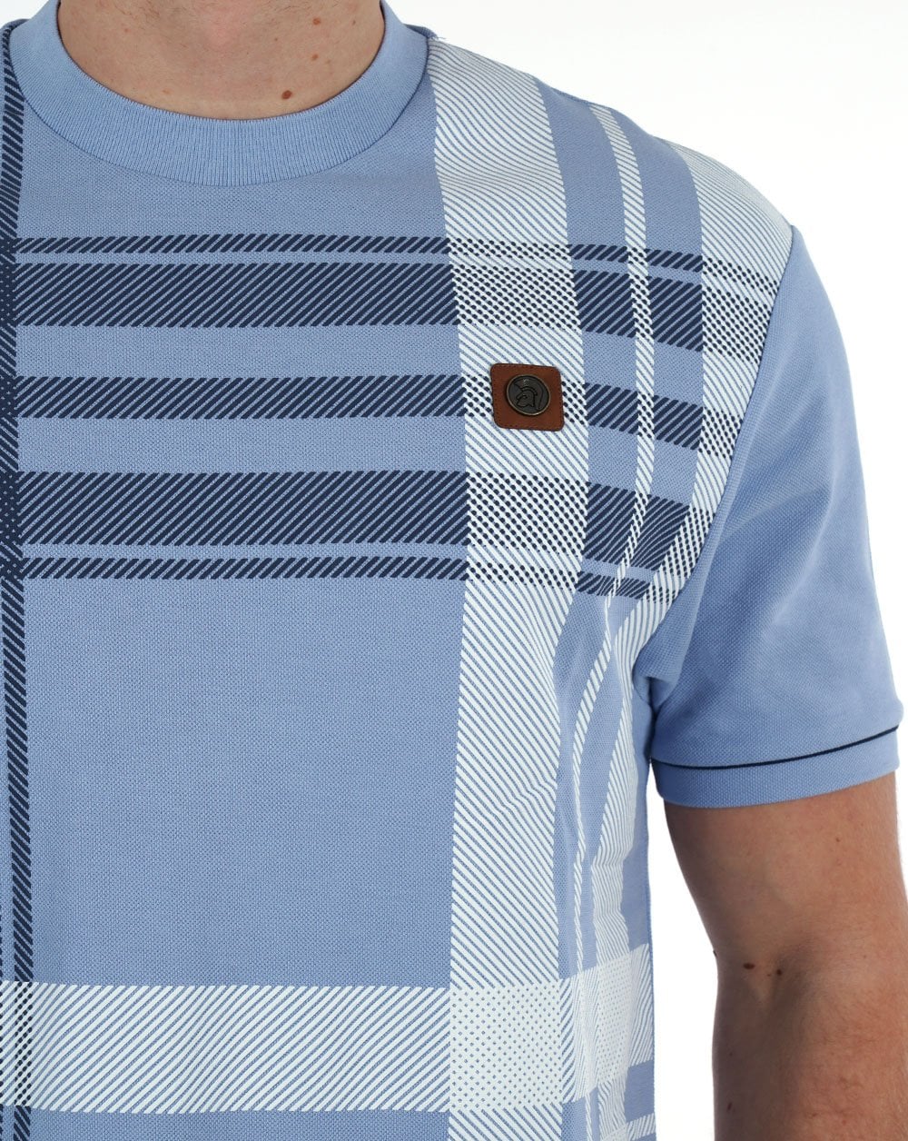 Trojan Check Panel T-shirt Sky Blue - Image 2