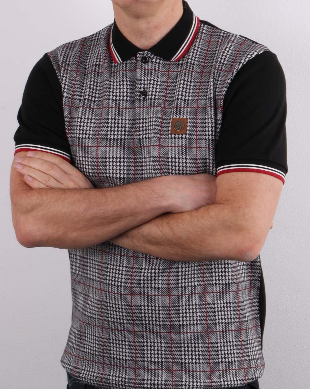 Trojan Checked Polo Shirt Black - Image 3
