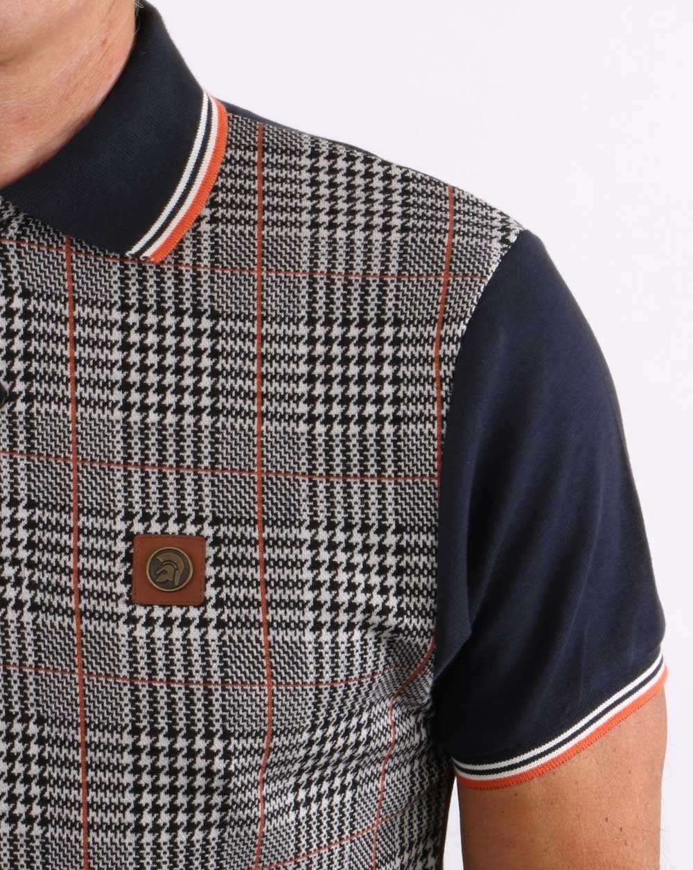 Trojan Checked Polo Shirt Navy - Image 2